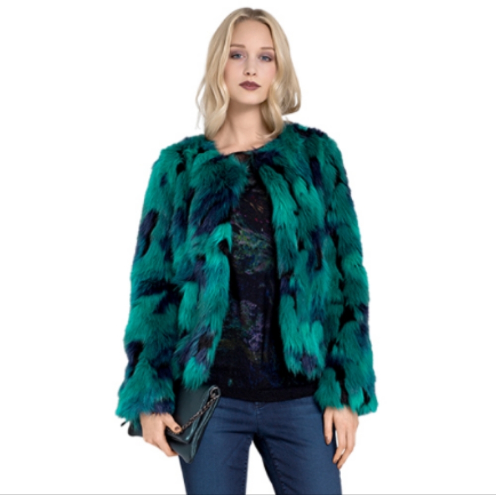 Marc Cain Space Garden Faux Fur Coat Teal FW14